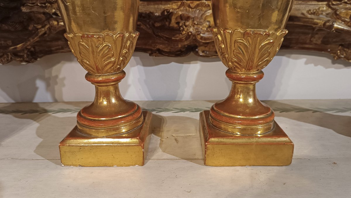 Late 18th Century Pair Of Gilt Neoclassical Candlesticks -photo-4
