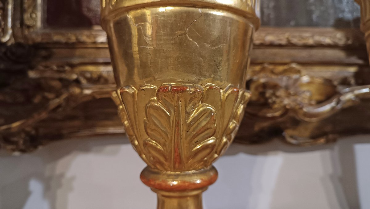 Late 18th Century Pair Of Gilt Neoclassical Candlesticks -photo-3