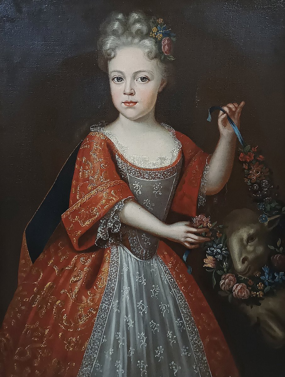 PORTRAIT D'UNE JEUNE FILLE NOBLE MILIEU DU 18ème SIÈCLE-photo-2