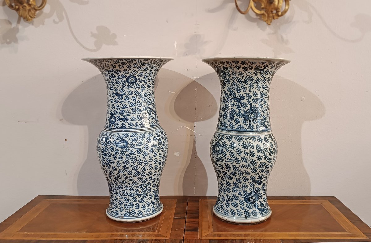 Late 19th-early 20th Century Pair Of Blue-decorated Ching Vases-photo-4
