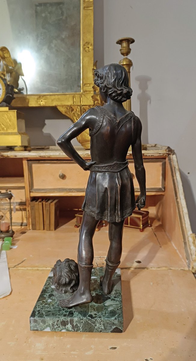 End Of The 19th Century Bronze Sculpture David And Goliath With Marble Base-photo-1