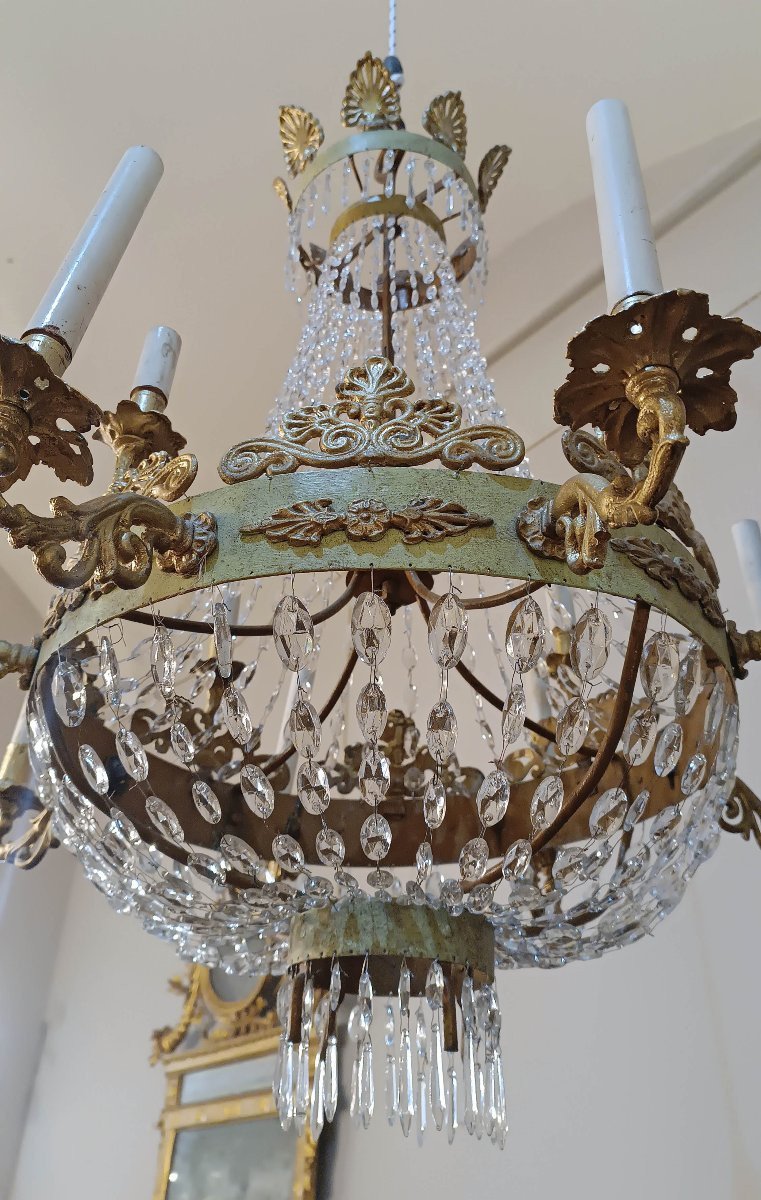 LUSTRE EMPIRE EN FER ET CRISTAUX DÉBUT 19ème SIÈCLE-photo-2