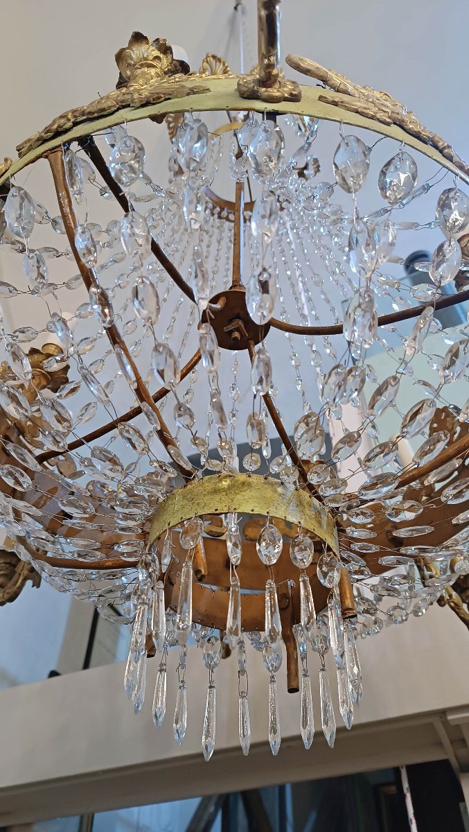 LUSTRE EMPIRE EN FER ET CRISTAUX DÉBUT 19ème SIÈCLE-photo-3
