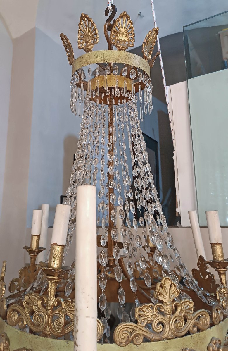 LUSTRE EMPIRE EN FER ET CRISTAUX DÉBUT 19ème SIÈCLE-photo-4