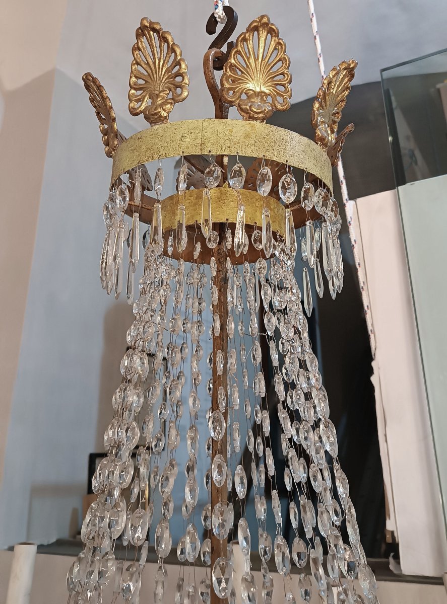 LUSTRE EMPIRE EN FER ET CRISTAUX DÉBUT 19ème SIÈCLE-photo-1