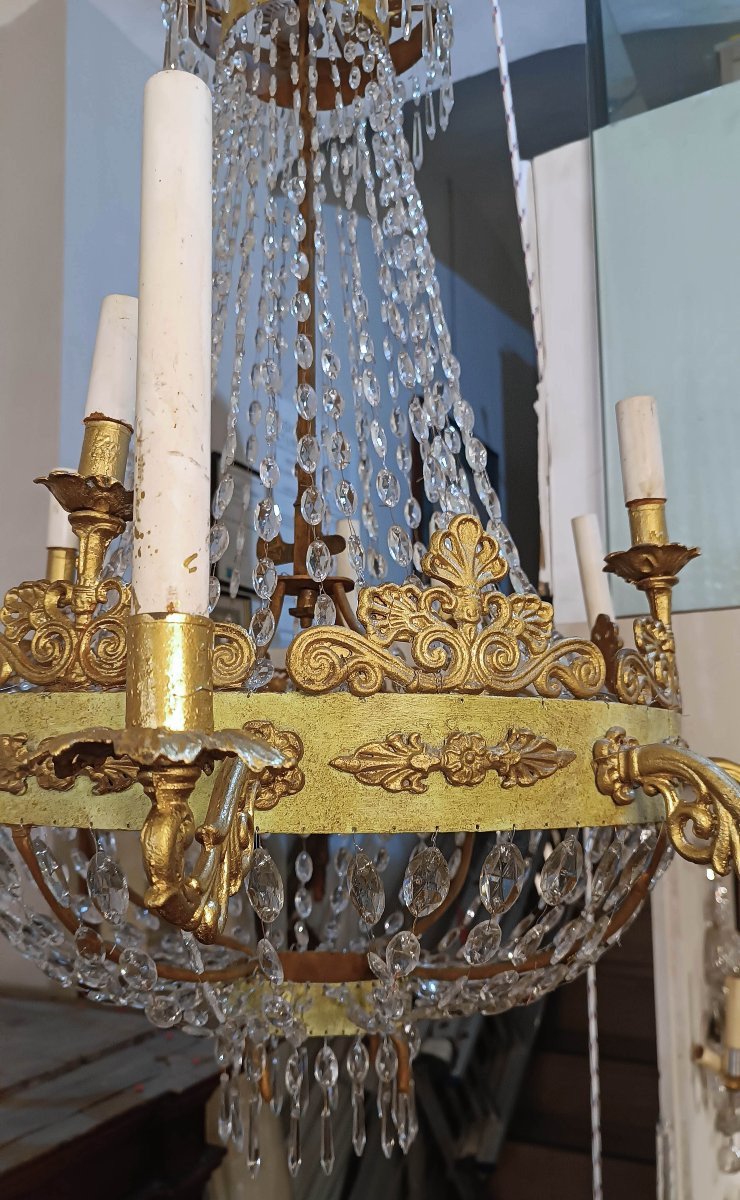 LUSTRE EMPIRE EN FER ET CRISTAUX DÉBUT 19ème SIÈCLE-photo-2