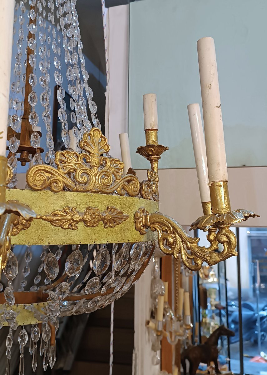 LUSTRE EMPIRE EN FER ET CRISTAUX DÉBUT 19ème SIÈCLE-photo-4