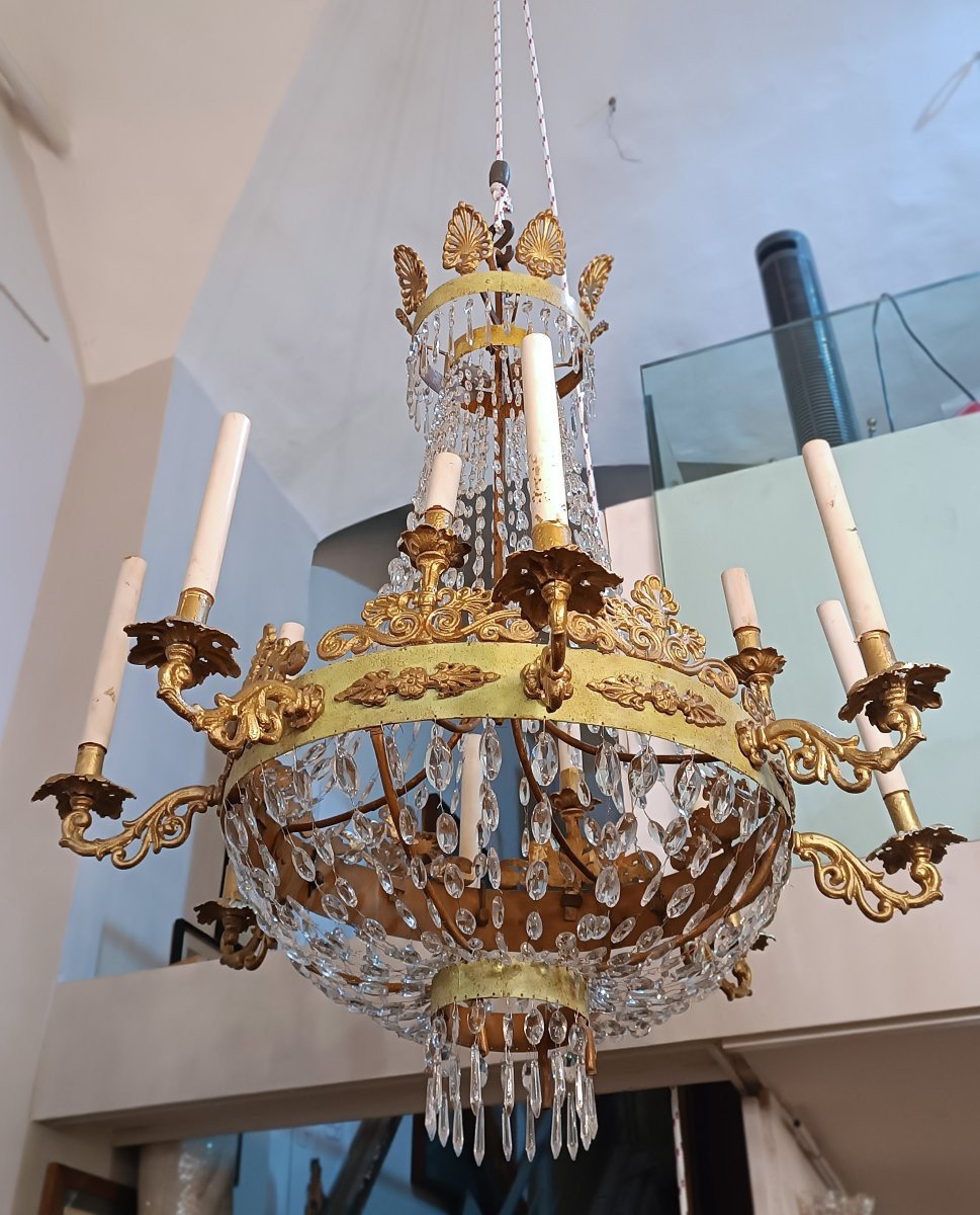 LUSTRE EMPIRE EN FER ET CRISTAUX DÉBUT 19ème SIÈCLE-photo-5