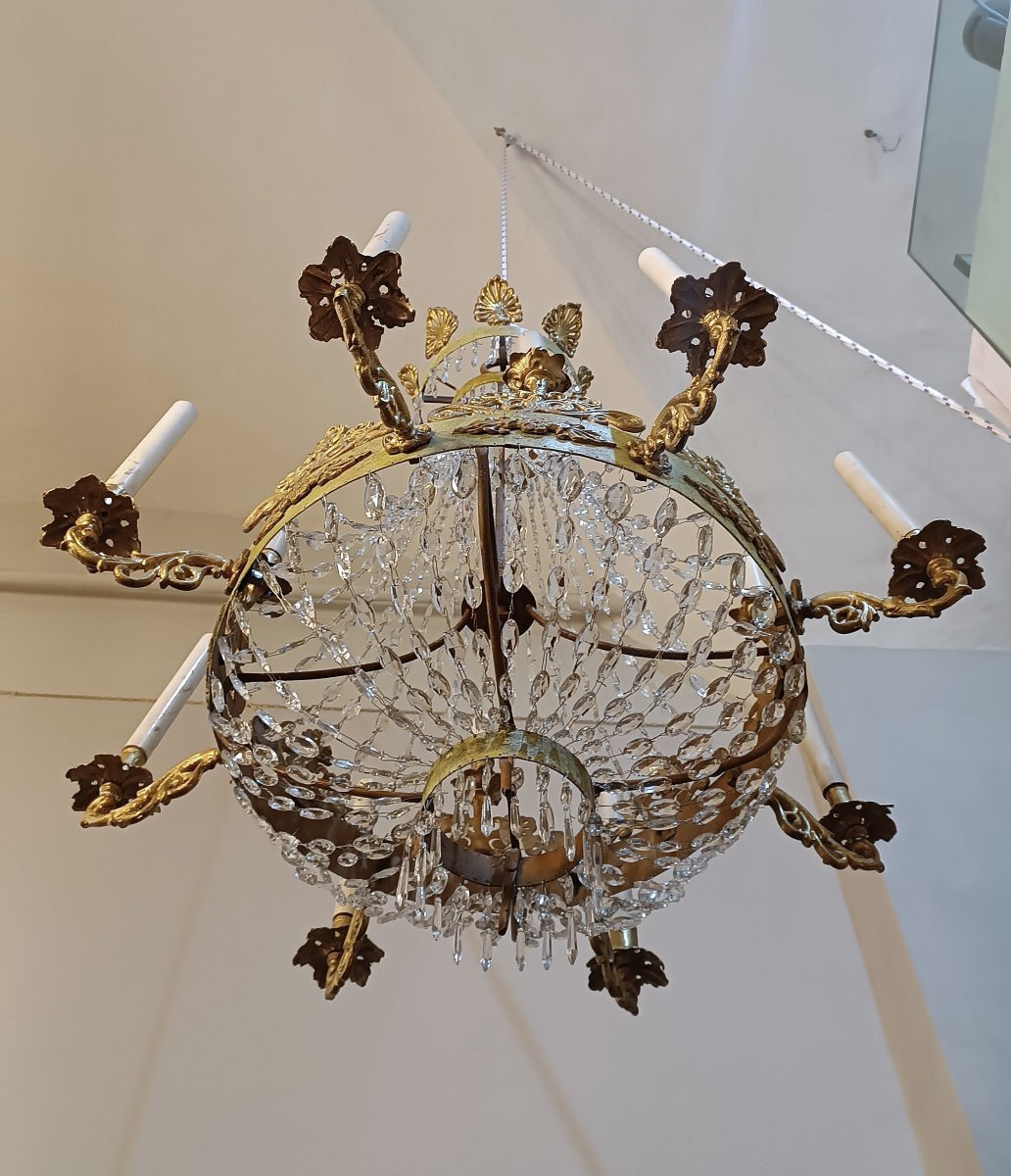 LUSTRE EMPIRE EN FER ET CRISTAUX DÉBUT 19ème SIÈCLE-photo-6