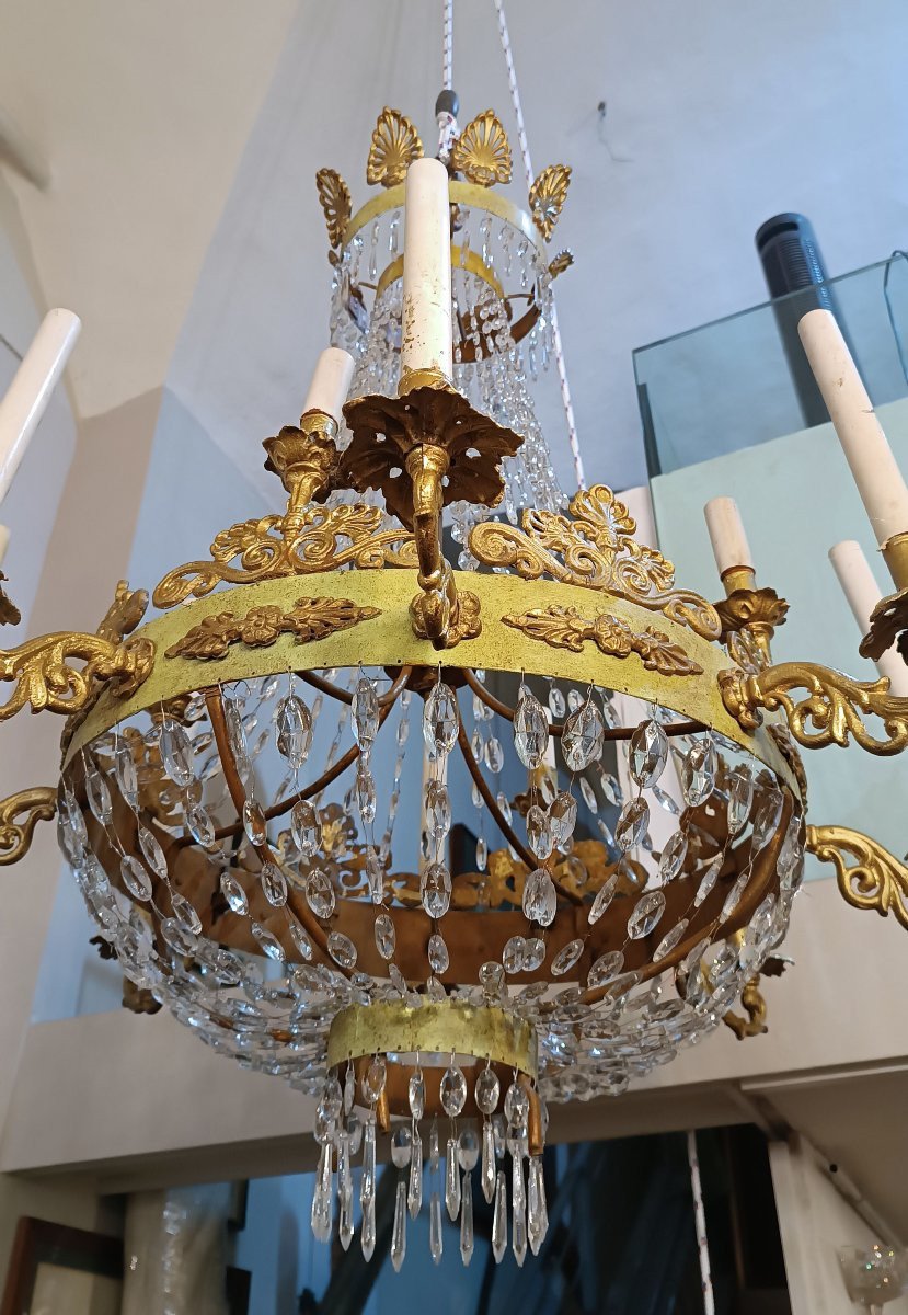 LUSTRE EMPIRE EN FER ET CRISTAUX DÉBUT 19ème SIÈCLE-photo-7