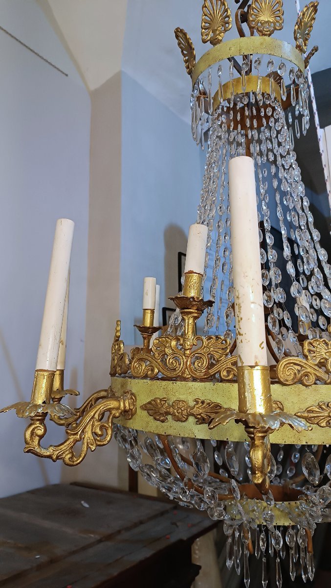 LUSTRE EMPIRE EN FER ET CRISTAUX DÉBUT 19ème SIÈCLE-photo-8