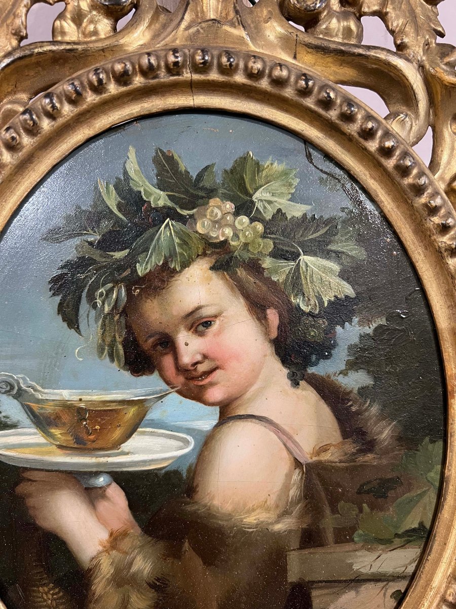 Mid-19th Century Oval Painting Of Bacchus-photo-4