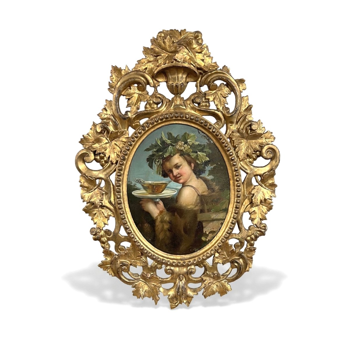 Mid-19th Century Oval Painting Of Bacchus