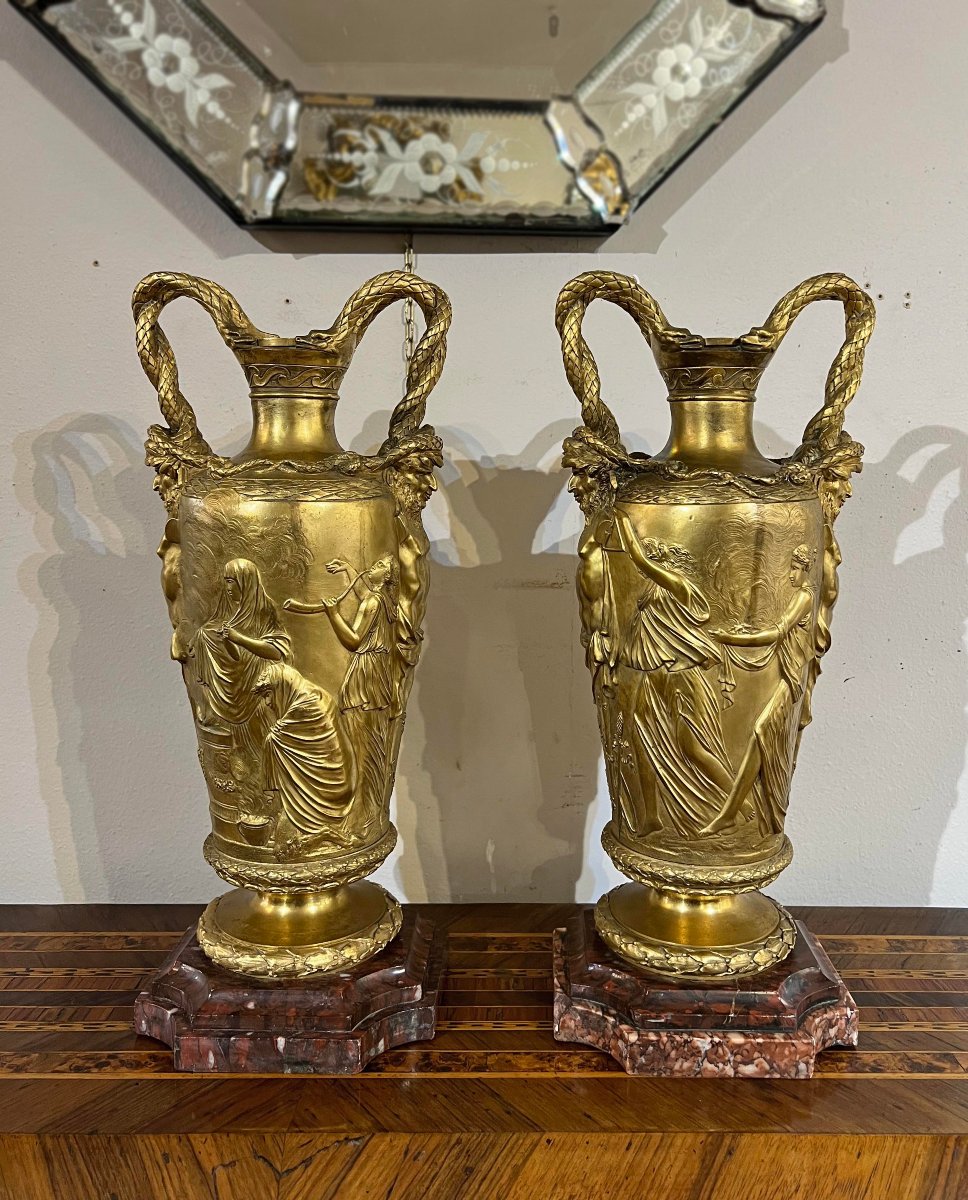 PAIRE DE VASES BARBEDIENNE EN BRONZE PREMIÈRE MOITIÉ DU 19ème SIÈCLE-photo-2
