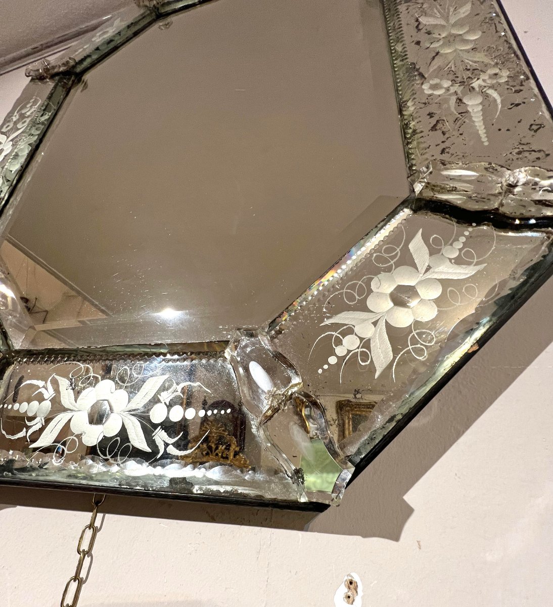 Mid 19th Century Mirror With Engraved Glass -photo-4