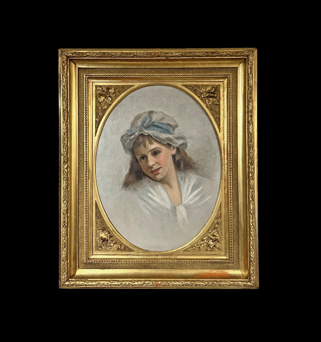 TABLEAU REPRÉSENTANT UNE JEUNE FILLE SECONDE MOITIÉ DU 19ème SIÈCLE-photo-2