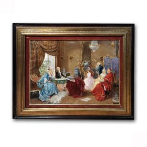 20th Century Giovanni Panza’s Painting Interior Scene With Musicians