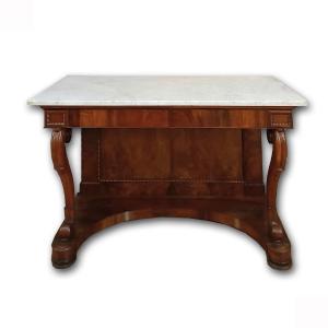 19th Century Charles X Consolle In Walnut And Carrara Marble