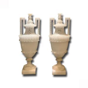 End Of The 18th Century Pair Of Alabaster Scent Burn Vases