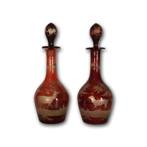 Early 19th Century Pair Of Austrian Crystal Bottles 