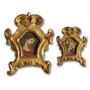 Pair Of Small Golden Frames With Paintings