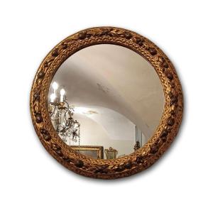 Second Half Of The 19th Century Round Mirror In Golden Wood 