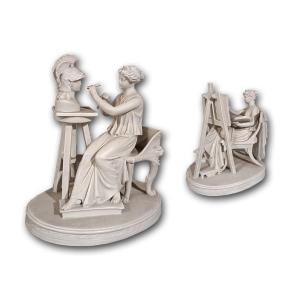 Early 19th Century Pair Of Sculptures “allegory Of The Arts” 
