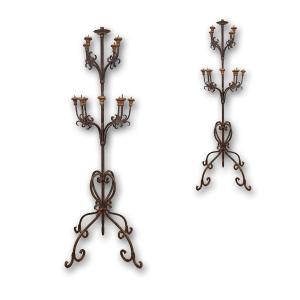 19th Century Pair Of Iron Torches