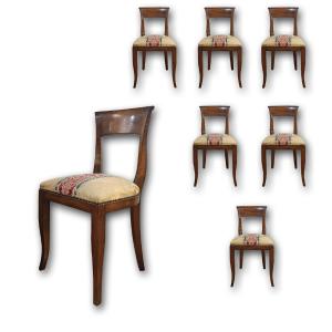 SIX CHAISES DIRECTOIRE EN NOYER FIN DU 18ème SIÈCLE