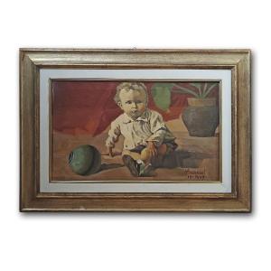 TABLEAU AVEC UN ENFANT PAR NATALE BENCINI PREMIÈRE MOITIÉ DU 20ème SIÈCLE