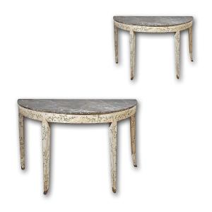 PAIRE DE CONSOLLES NÉOCLASSIQUES PEINTES FIN DU 18ème SIÈCLE