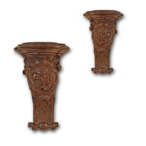Mid-18th Century Pair Of Carved Walnut Shelves