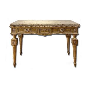 End Of The 18th Century Golden Consolle With Marble