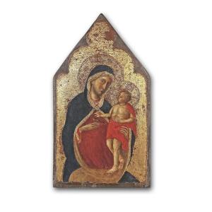 TABLEAU AVEC LA VIERGE ET L'ENFANT SUR FOND D'OR DÉBUT DU 15ème SIÈCLE