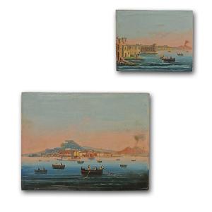 PAIRE DE TABLEAUX DU GOLFE DE NAPLES MILIEU DU 19ème SIÈCLE