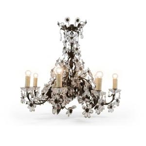 Second Half Of The 19th Century Bronze And Crystal Flower Chandelier