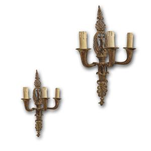 PAIRE D'APPLIQUE EN BRONZE DORÉ MILIEU DU 19ème SIÈCLE