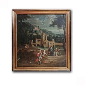 Late 18th Century Landscape Painting With Figures