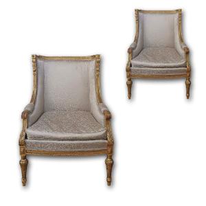 19th Century Pair Of Bergère Armchairs
