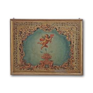 TABLEAU ALLÉGORIE D'UN PUTTO AILÉ FIN DU 18ème SIÈCLE