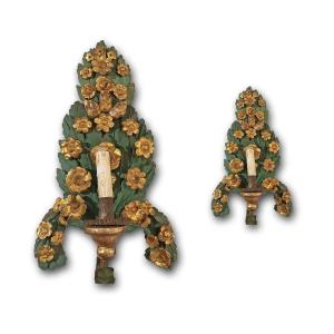 PAIRE D'APPLIQUE NÉOCLASSIQUES VERTES ET OR FIN DU 18ème SIÈCLE