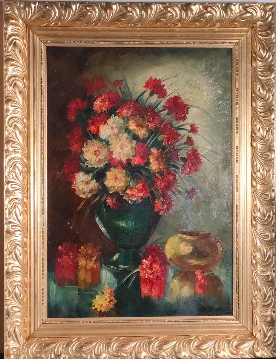Paire de tableaux,  bouquets de fleurs -  huile sur toile-photo-3