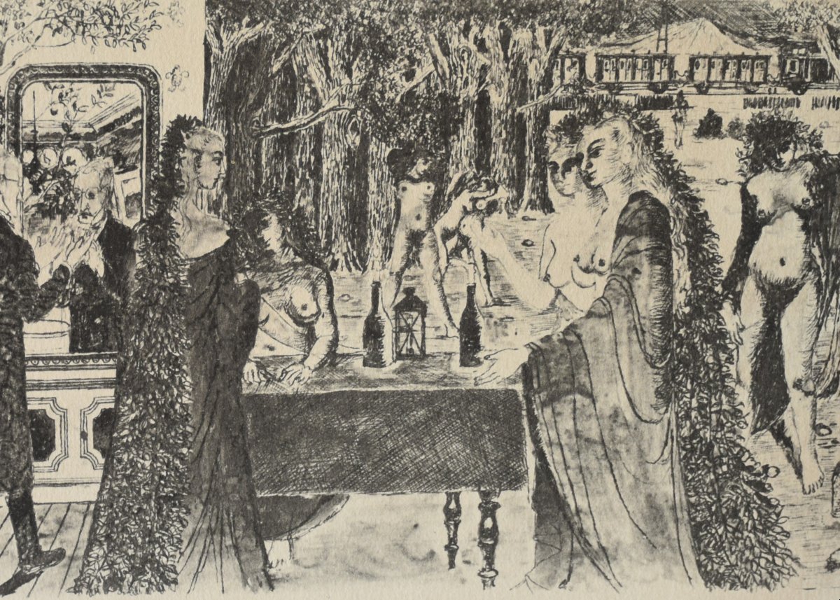 Paul Delvaux – "Les Astronomes", 1963 – Gravures originales recto verso-photo-1