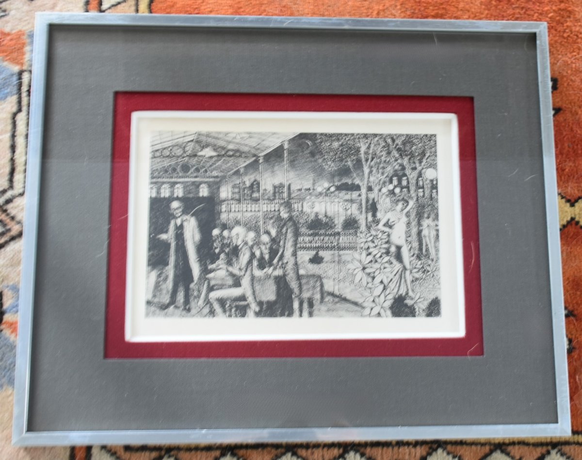 Paul Delvaux – "Les Astronomes", 1963 – Gravures originales recto verso-photo-5