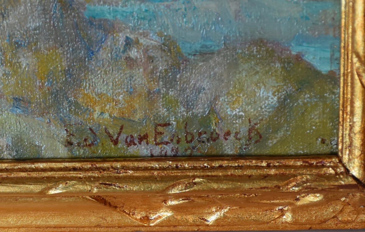 Édouard Van Esbroeck (1869–1949) – Peintre belge - Huile sur toile datée 1927 – Vue marine-photo-3