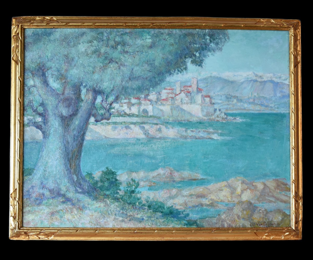 Édouard Van Esbroeck (1869–1949) – Peintre belge - Huile sur toile datée 1927 – Vue marine