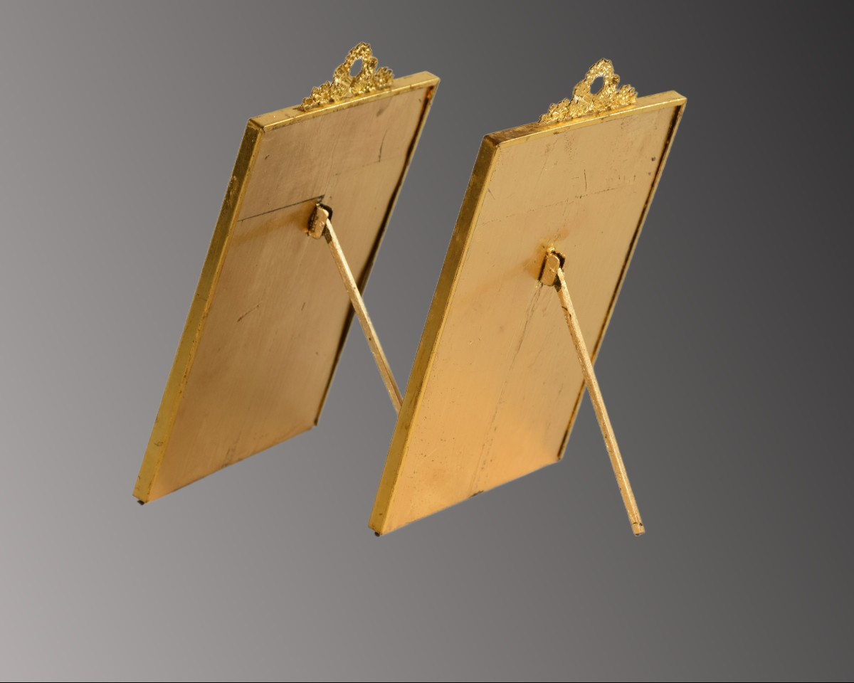 Paire de cadres en laiton doré Napoléon III-photo-1