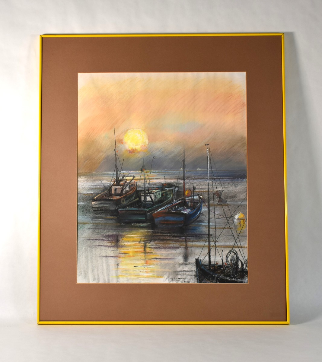 Georges Libotte (20th Century) – Port Scene At Sunset – Pastel, Signed And Dated 1992-photo-2