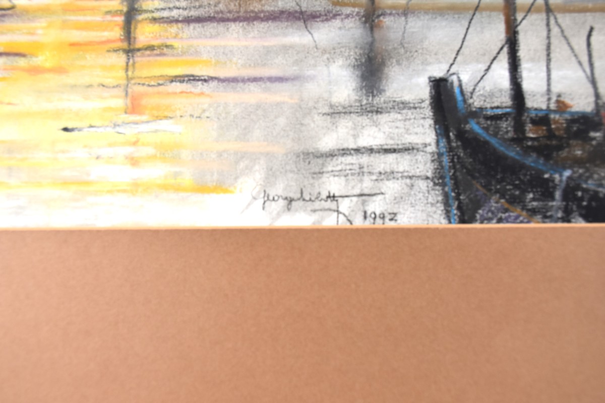 Georges Libotte (20th Century) – Port Scene At Sunset – Pastel, Signed And Dated 1992-photo-1