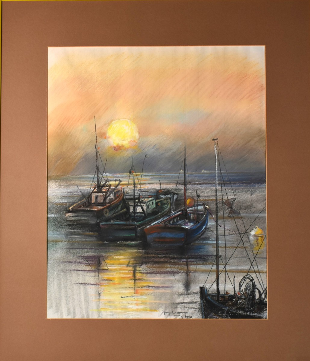 Georges Libotte (20th Century) – Port Scene At Sunset – Pastel, Signed And Dated 1992